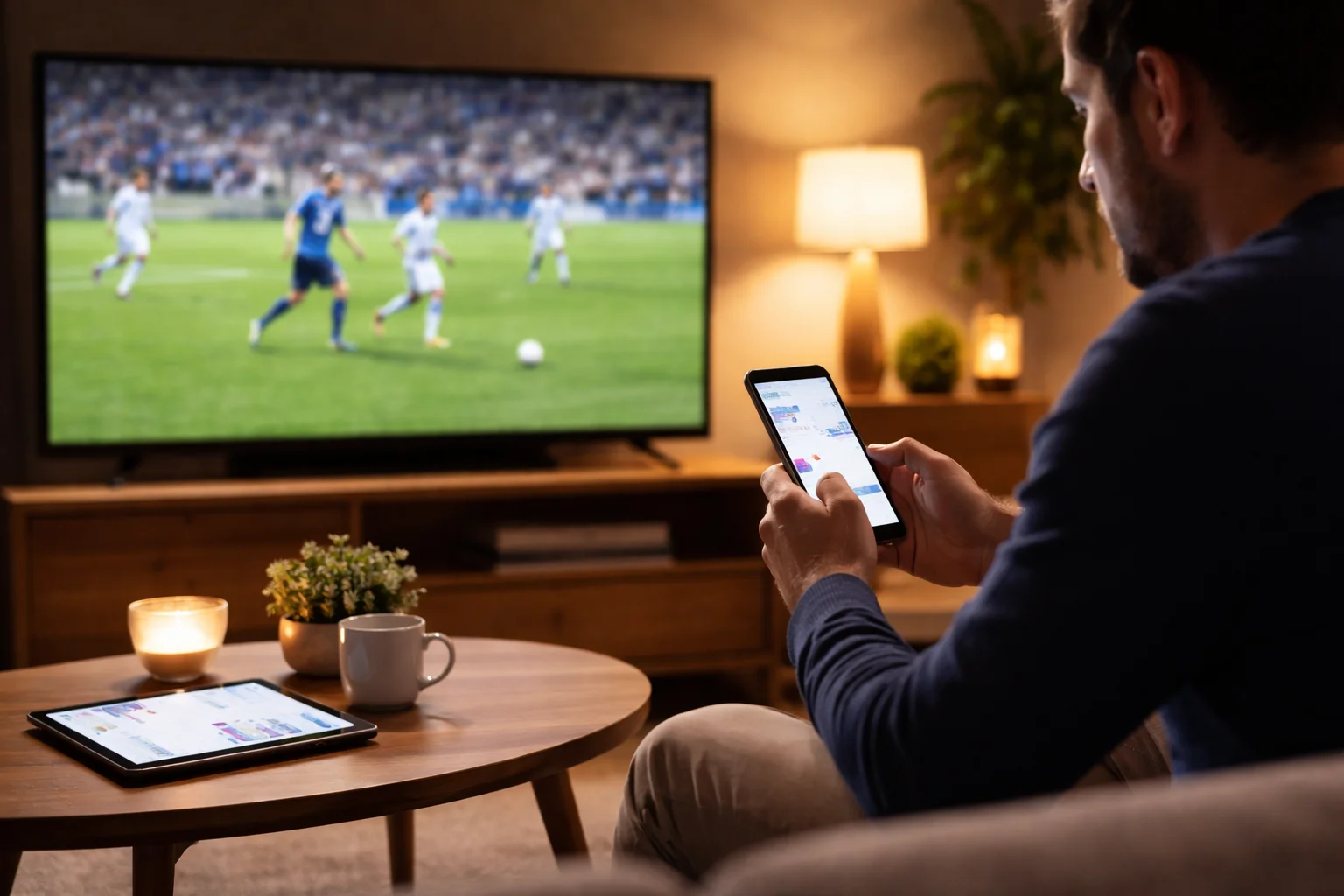 Experiência de acompanhamento de apostas ao vivo com jogo de futebol